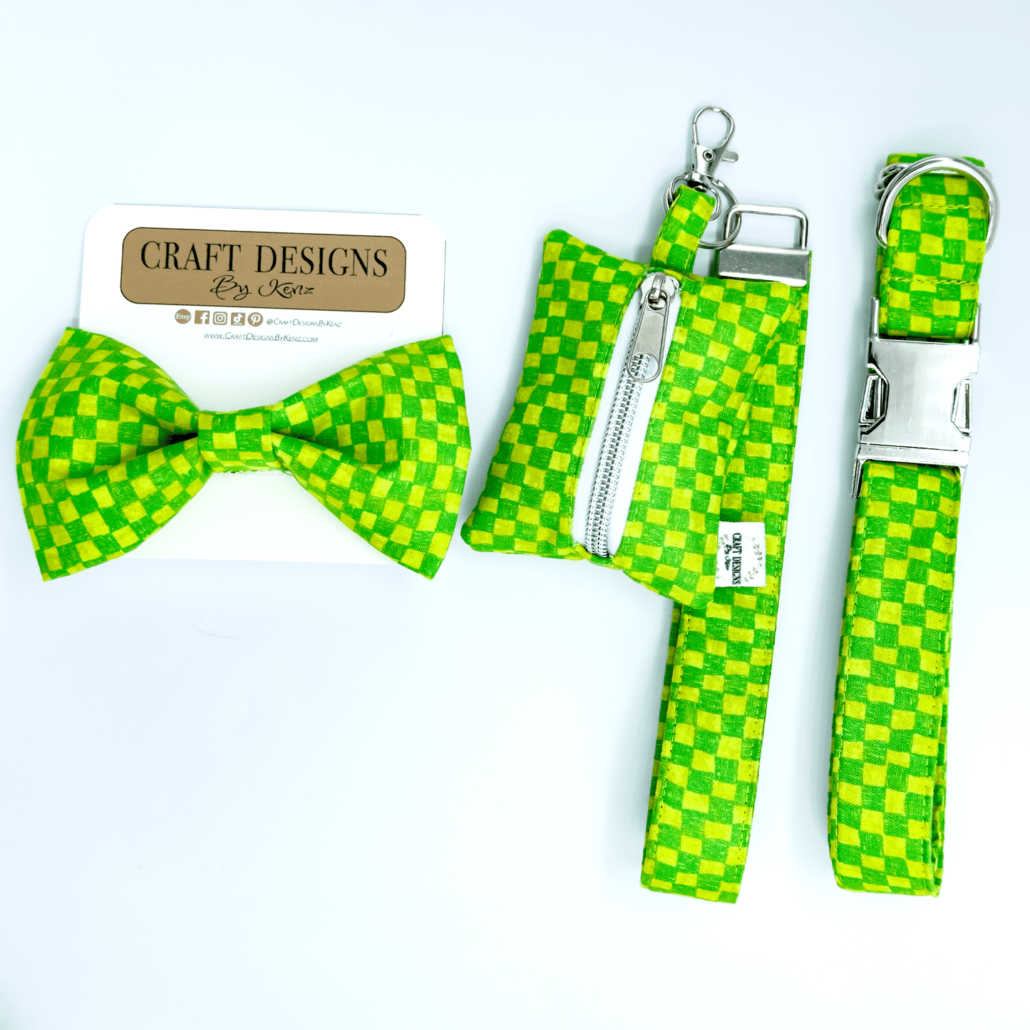 Green Checkered Poop Bag Holder - Craft Designs By Kenz - Poop Bag Holder