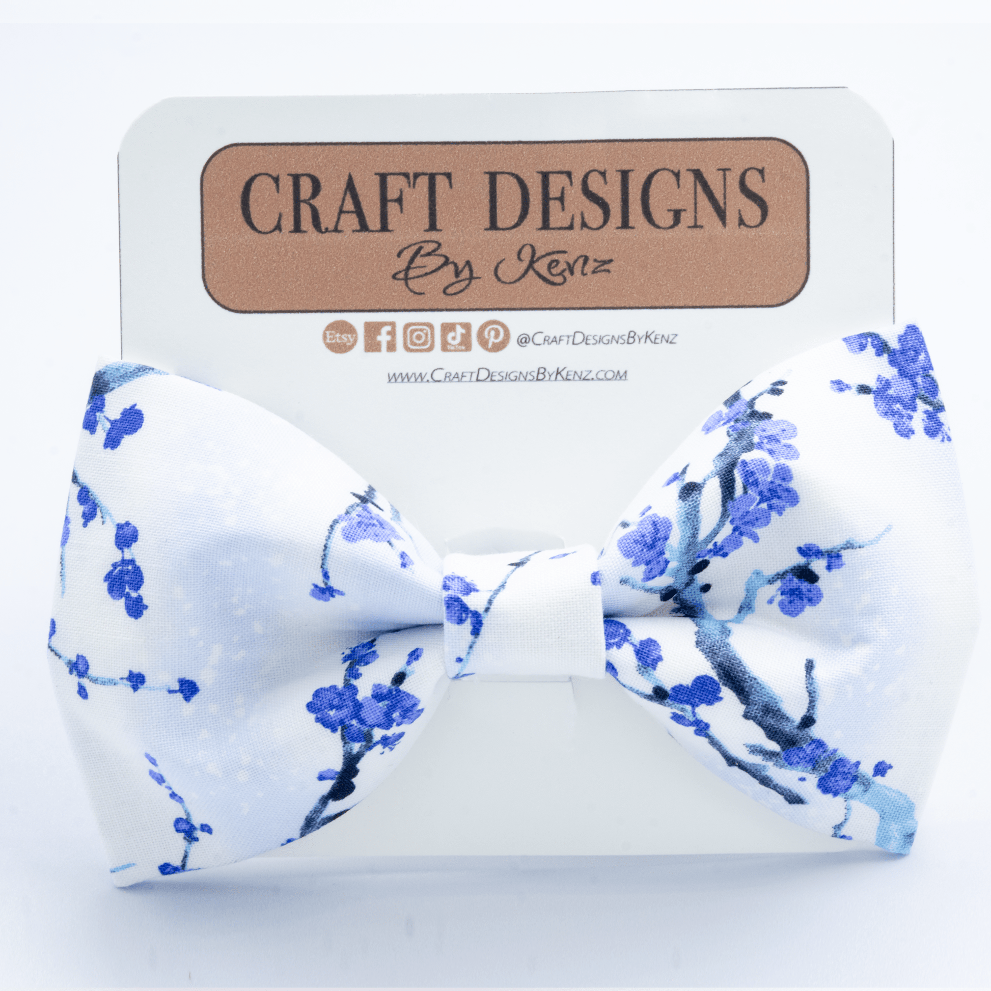 Blue Cherry Blossom Collar - Craft Designs By Kenz - Bowtie - Collar Set