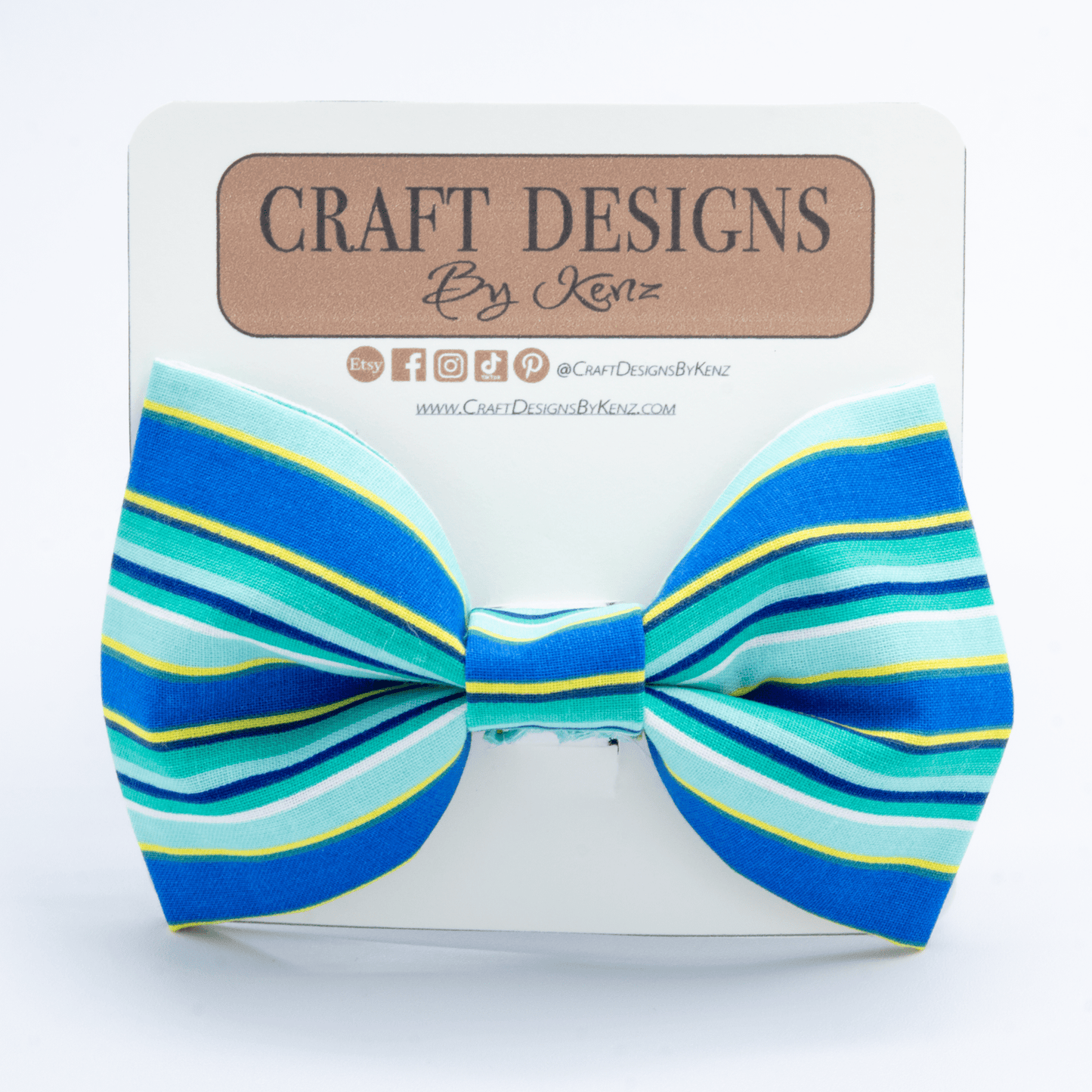 Blue Stripes Collar - Craft Designs By Kenz - Bowtie - Personalized Pet Collar