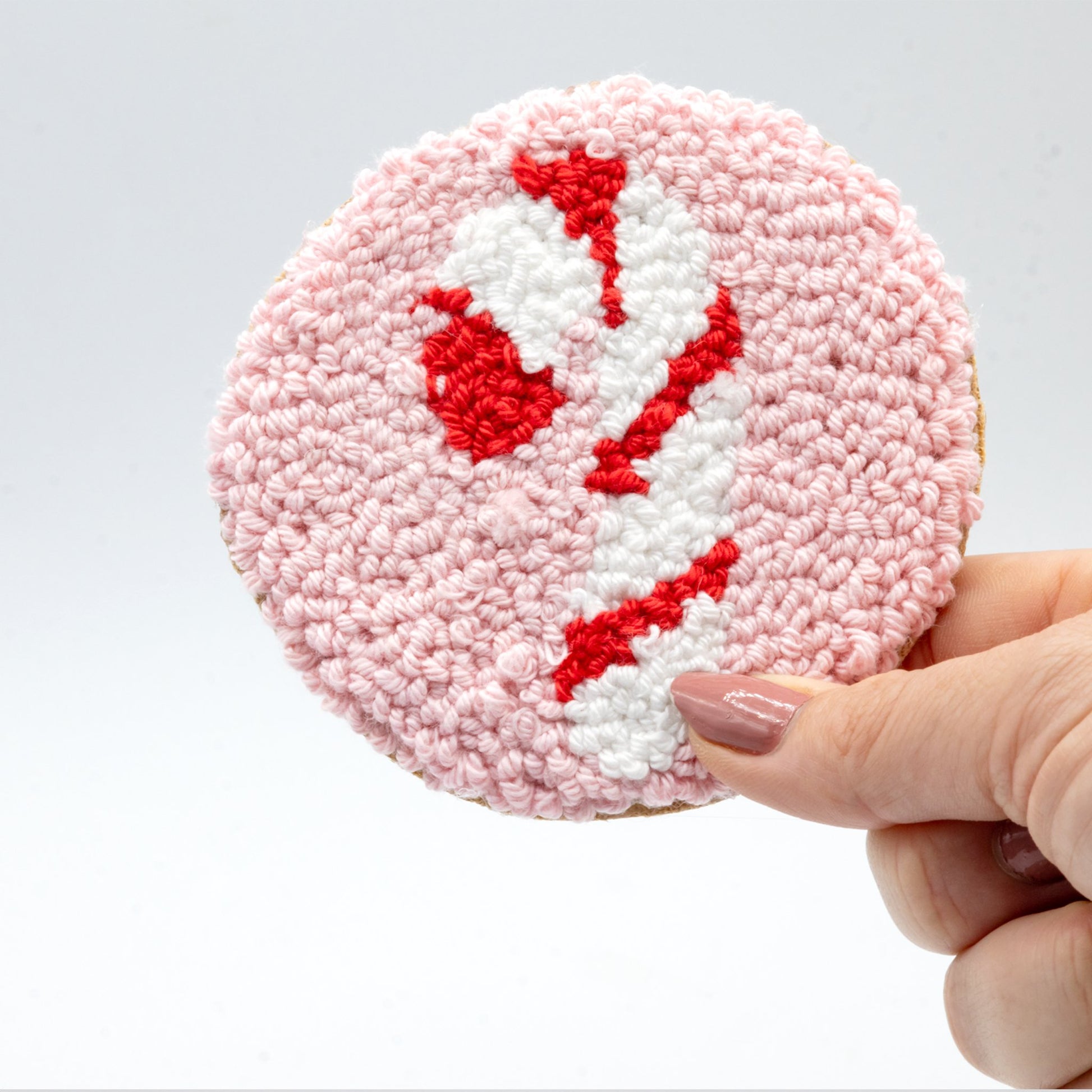 Christmas Coasters - Craft Designs By Kenz - Candy Cane on Pink - Mug Rug