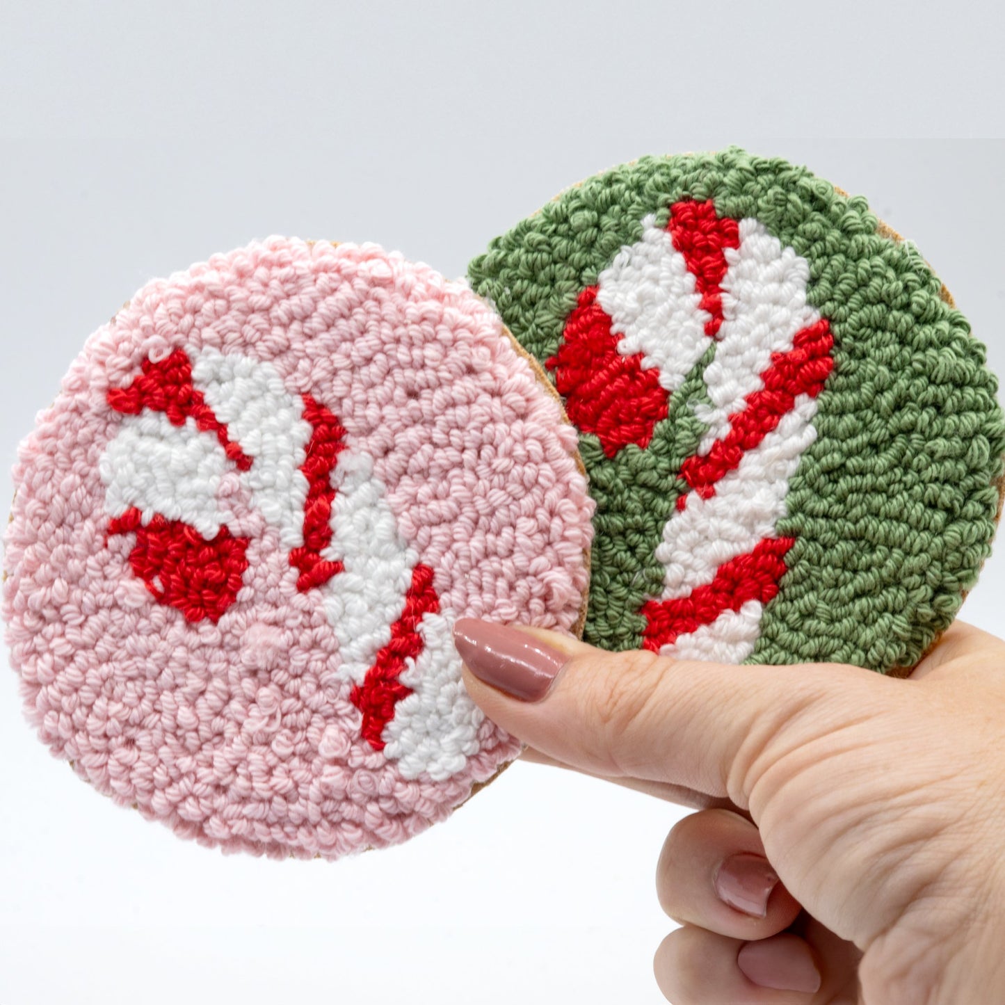 Christmas Coasters - Craft Designs By Kenz - Candy Cane on Pink - Mug Rug