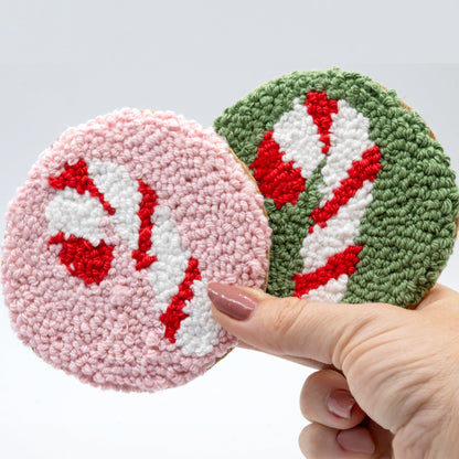 Christmas Coasters - Craft Designs By Kenz - Candy Cane on Pink - Mug Rug