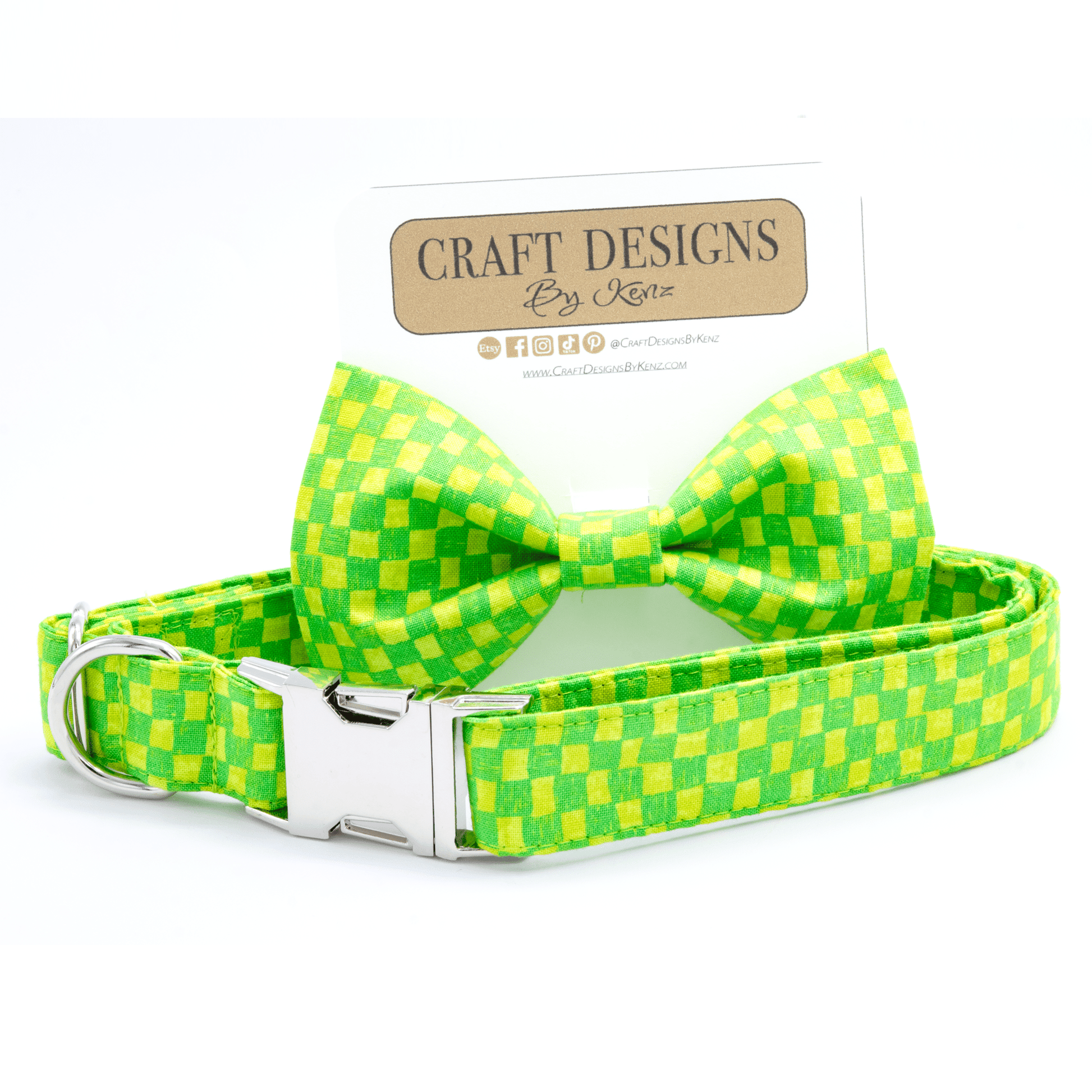 Green Checkered Collar - Craft Designs By Kenz - Collar & Bowtie - Collar Set