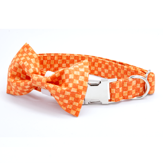 Orange Checkered Collar - Craft Designs By Kenz - Collar & Bowtie - Collar Set