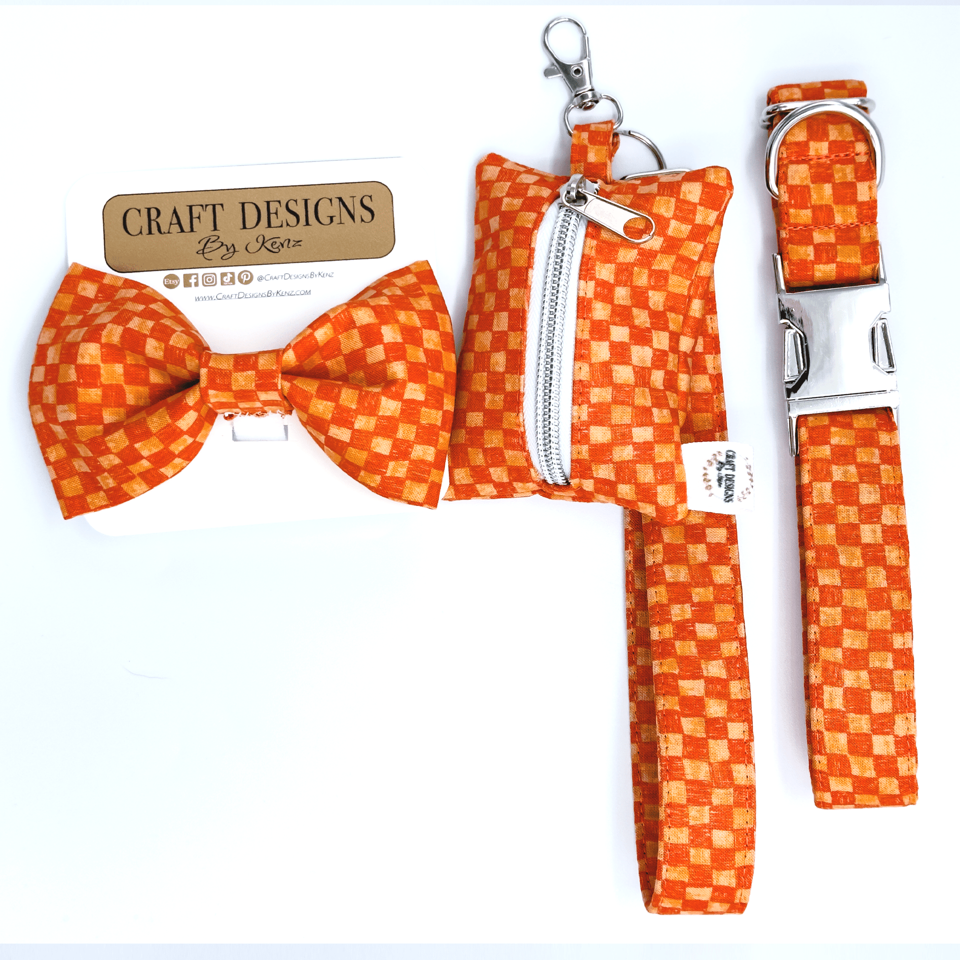 Orange Checkered Poop Bag Holder - Craft Designs By Kenz - Poop Bag Holder