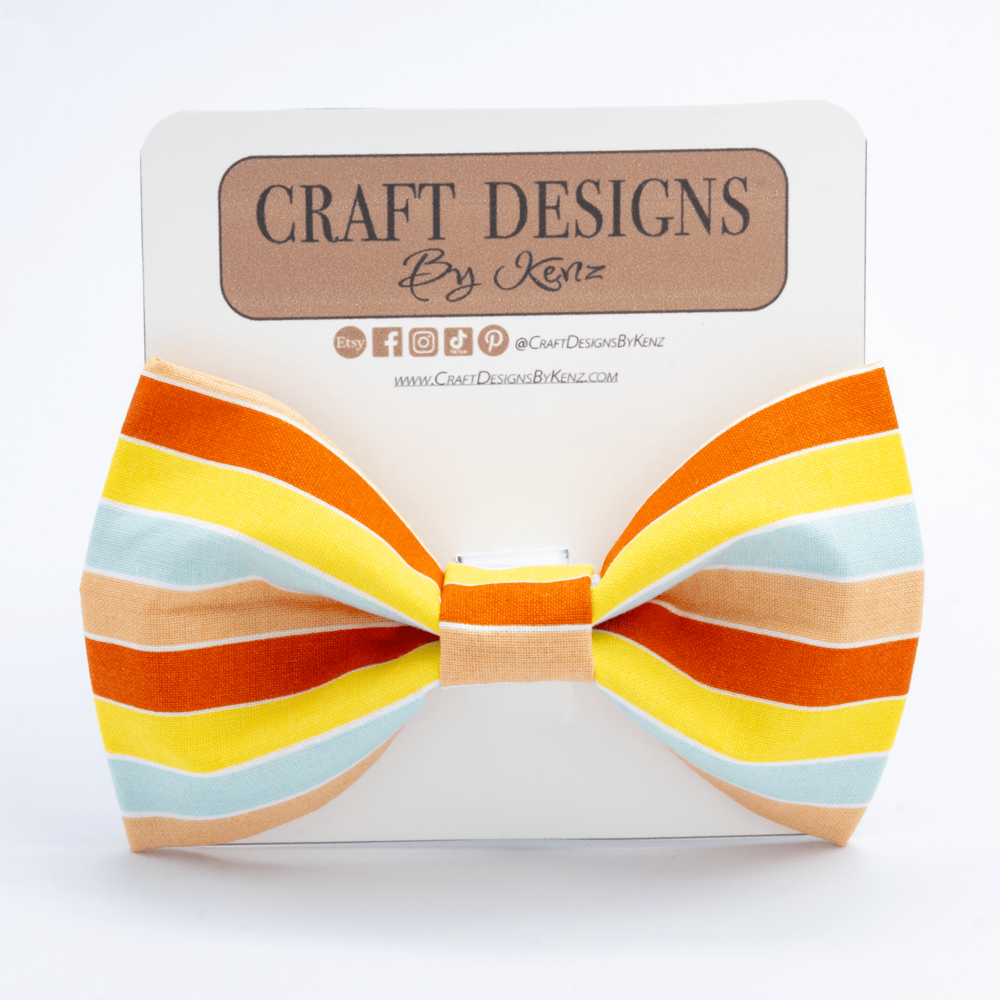 Orange Striped Collar - Craft Designs By Kenz - Bowtie - Personalized Pet Collar