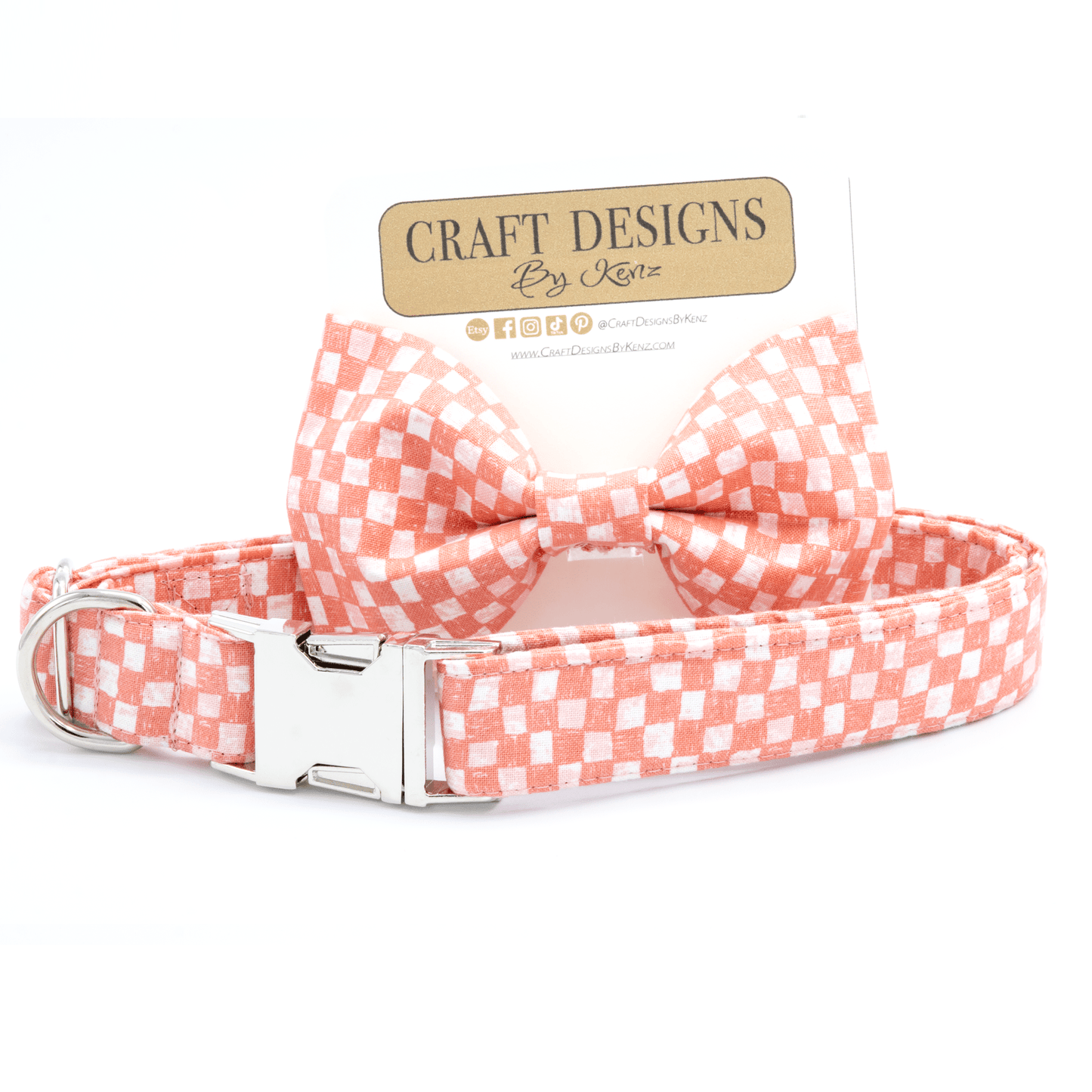 Pink Checkered Collar - Craft Designs By Kenz - Bowtie - Collar Set