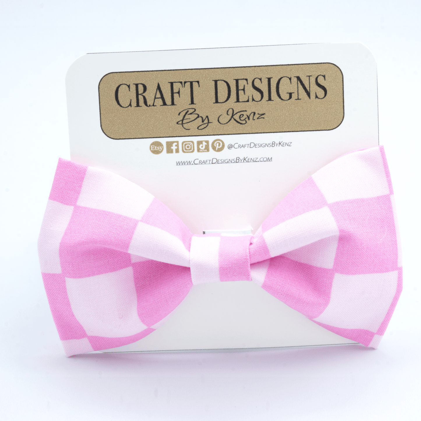 Pink Checkered Collar - Craft Designs By Kenz - Bowtie - Collar Set
