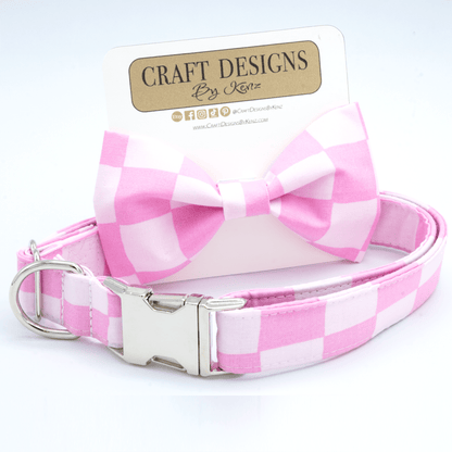 Pink Checkered Collar - Craft Designs By Kenz - Bowtie - Collar Set