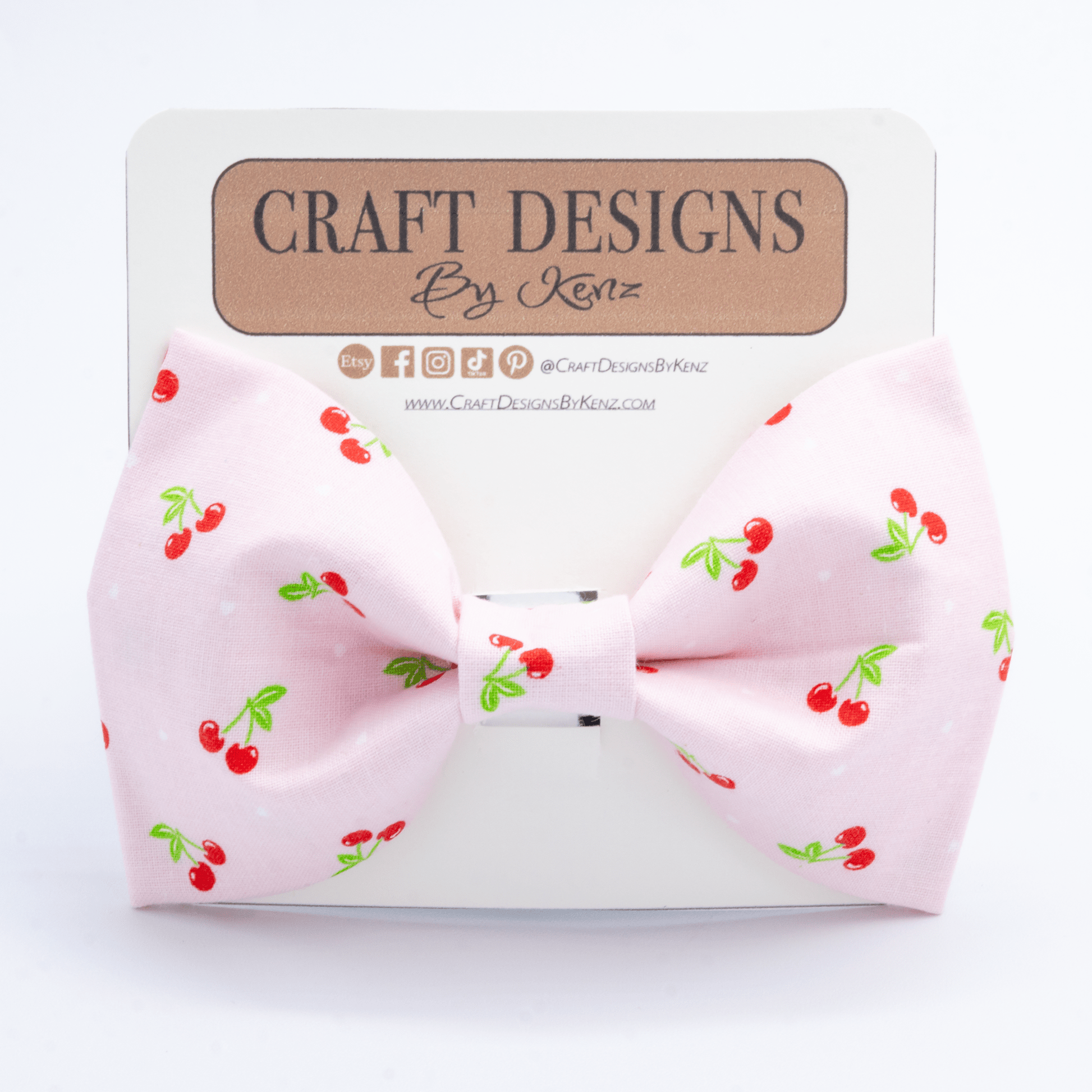 Pink Cherry Collar - Craft Designs By Kenz - Bowtie - Personalized Pet Collar