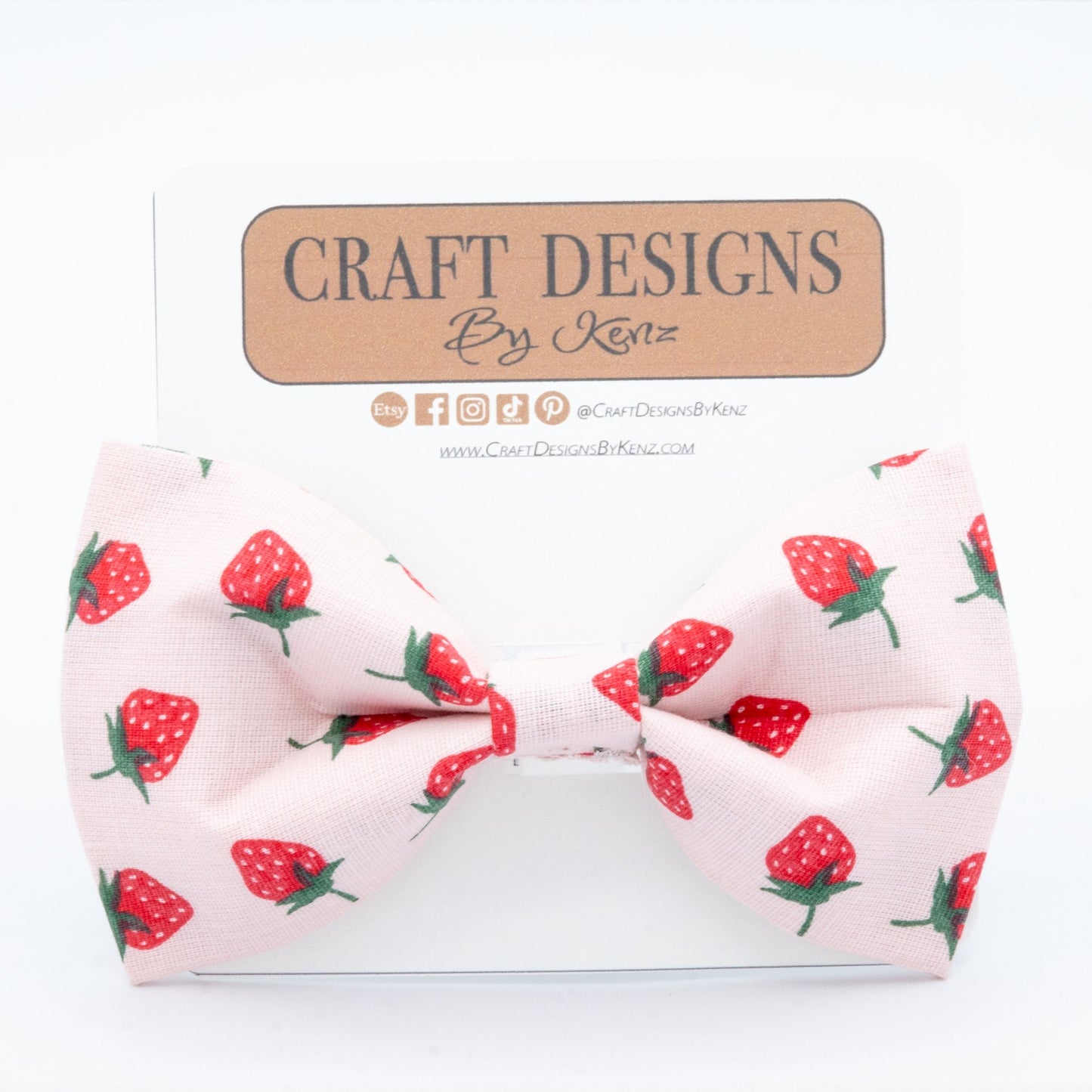 Strawberry Pink Dog Collar - Craft Designs By Kenz - Bowtie - Personalized Pet Collar