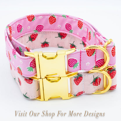 Strawberry Pink Dog Collar - Craft Designs By Kenz - Bowtie - Personalized Pet Collar
